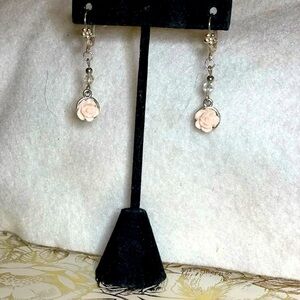 - Vintage rose pink and silver  dangling earrings for pierced ears